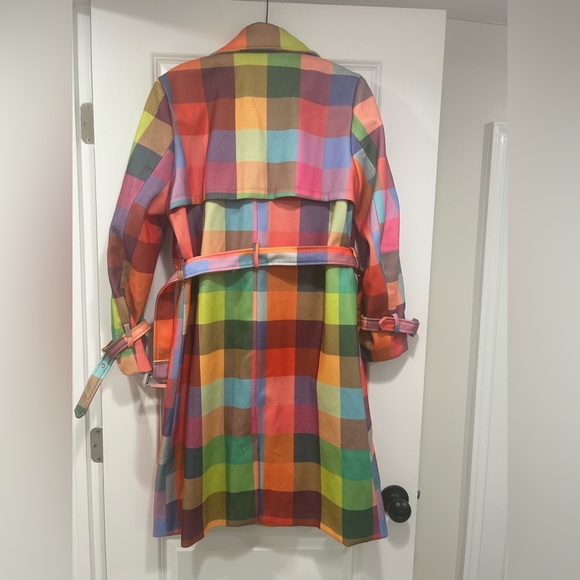 NWOT Multicolor Checkered Trench Coat - Picture 8 of 8
